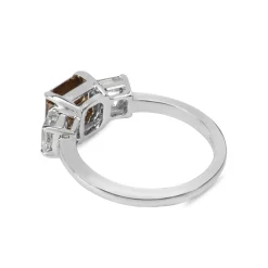 18ct White Gold Champagne Asscher Cut 3 Stone Diamond Ring