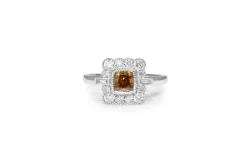 18ct White Gold Champagne Diamond Halo Ring