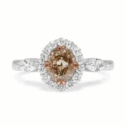 14ct White Gold Champagne Diamond Halo Ring