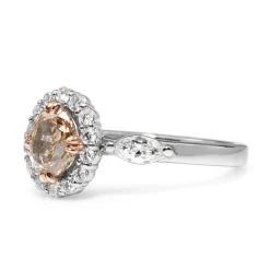 14ct White Gold Champagne Diamond Halo Ring