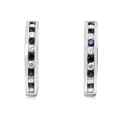 9ct White Gold Channel Set Sapphire and Diamond Hoop Earrings
