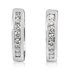 9ct White Gold Channel Set Diamond Hoop Earrings