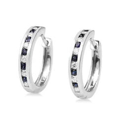 9ct White Gold Channel Set Sapphire and Diamond Hoop Earrings