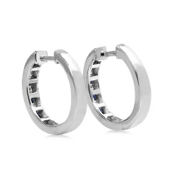 9ct White Gold Channel Set Sapphire and Diamond Hoop Earrings