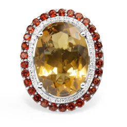 14ct White Gold Citrine, Garnet and Diamond Ring