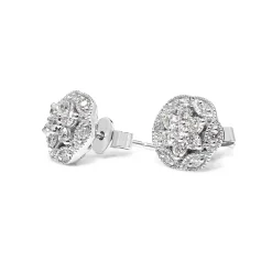 9ct White Gold Cluster Diamond Stud Earrings