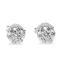 9ct White Gold Cluster Halo Diamond Stud Earrings