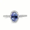 18ct White Gold Cornflower Blue Sapphire and Diamond Halo Ring