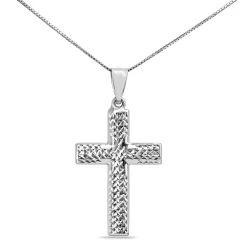 9ct White Gold Cross Necklace with Diamond Cutting Finish