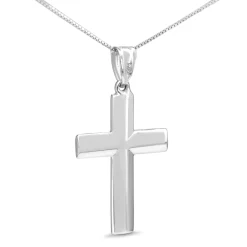 9ct White Gold Cross Necklace with Diamond Cutting Finish