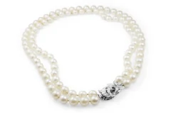 14ct White Gold Cultured Pearl Necklace With Diamond Clasp