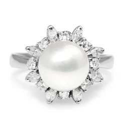 18ct White Gold Cultured Pearl and Diamond Ring