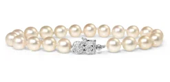 18ct White Gold Cultured Pearl Bracelet with Diamond Clasp
