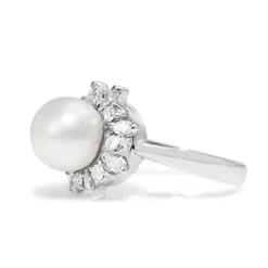 18ct White Gold Cultured Pearl and Diamond Ring