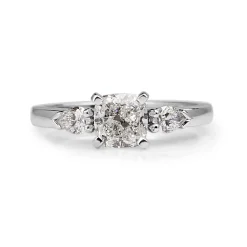 18ct White Gold Cushion and Pear Diamond 3 Stone Ring