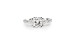 18ct White Gold Cushion and Trillion Cut 3 Stone Diamond Ring