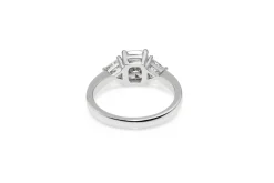 18ct White Gold Cushion and Trillion Cut 3 Stone Diamond Ring