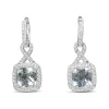 14ct White Gold Cushion Aquamarine and Diamond Halo Twist Drop Earrings