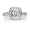 18ct White Gold Cushion Bezel Diamond Halo Ring