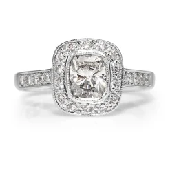 18ct White Gold Cushion Bezel Diamond Halo Ring
