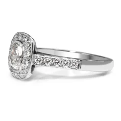 18ct White Gold Cushion Bezel Diamond Halo Ring