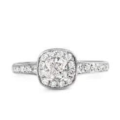 18ct White Gold Cushion Diamond Halo Ring