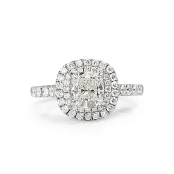 18ct White Gold Cushion Diamond Double Halo Ring