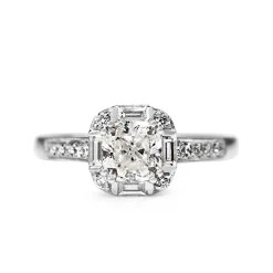 18ct White Gold Cushion Diamond Halo Ring
