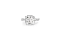 18ct White Gold Cushion Diamond Halo Ring