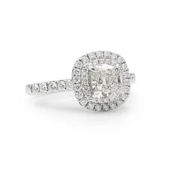 18ct White Gold Cushion Diamond Double Halo Ring
