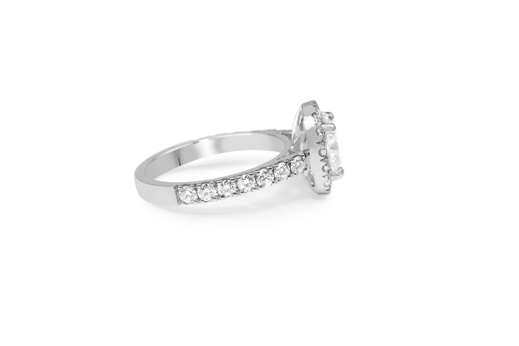 18ct White Gold Cushion Diamond Halo Ring