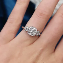 18ct White Gold Cushion Diamond Halo Floral Daisy Ring