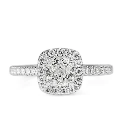 18ct White Gold Cushion Halo Diamond Ring