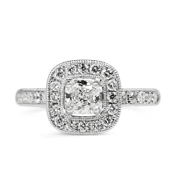 18ct White Gold Cushion Halo Diamond Ring