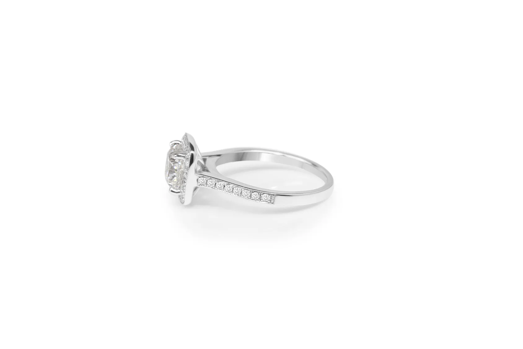 18ct White Gold Cushion Halo Diamond Ring