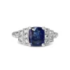 18ct White Gold Cushion Sapphire and Art Deco Style Stepped Down Diamond Ring