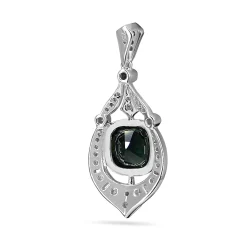 18ct White Gold Cushion Sapphire and Diamond Art Deco Style Pendant / Necklace