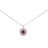 10ct White Gold Dainty Ruby and Diamond Halo Necklace