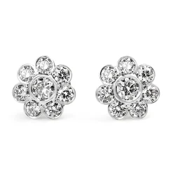 18ct White Gold Daisy Diamond Stud Earrings