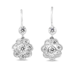 18ct White Gold Daisy Flower Diamond Drop Earrings