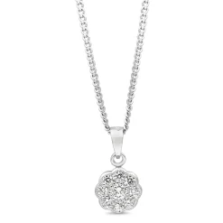9ct White Gold Daisy Flower Diamond Necklace