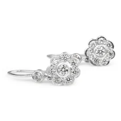 18ct White Gold Daisy Flower Diamond Drop Earrings