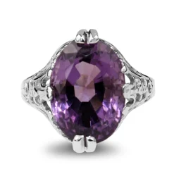 10ct White Gold Deco Amethyst Filigree Ring