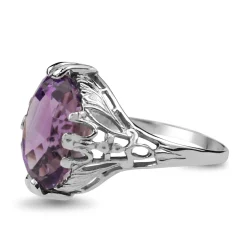 10ct White Gold Deco Amethyst Filigree Ring
