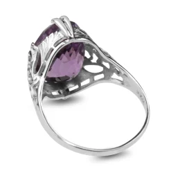 10ct White Gold Deco Amethyst Filigree Ring