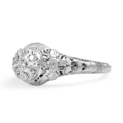 10ct White Gold Deco Single Cut Diamond Ring