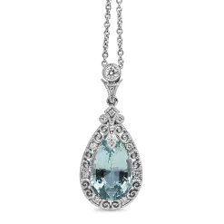 18ct White Gold Deco Style Aquamarine and Diamond Necklace