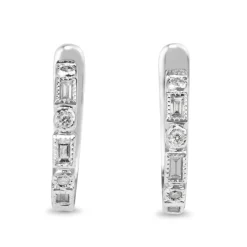 9ct White Gold Deco Style Diamond Hoop Earrings