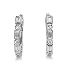 18ct White Gold Deco Style Hoop Diamond Earrings