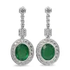 18ct White Gold Deco Style Emerald and DIamond Drop Earrings